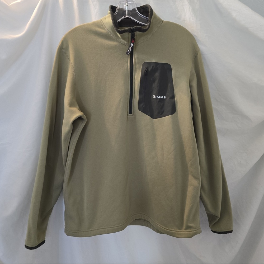 Simms Polartec Power Dry Half Zip Fleece Pullover Men's Sz M Olive Green